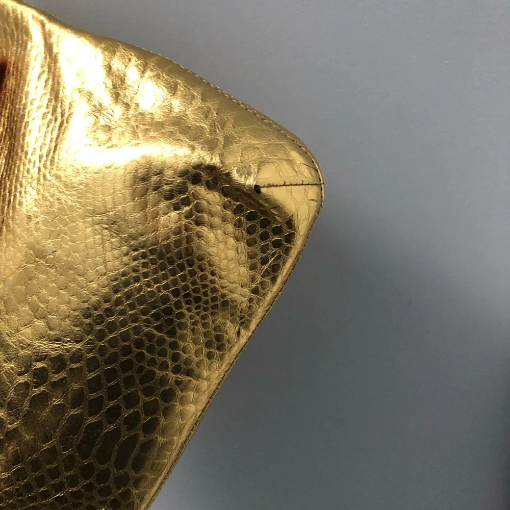 Michael Kors Berkeley Metallic Gold Leather Snakeskin Print Clutch Bag - Picture 5 of 12